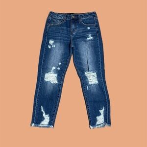 Vervet Women’s Distressed Mid-Rise Cropped Boyfriend Fit Jeans Blue Sz 24